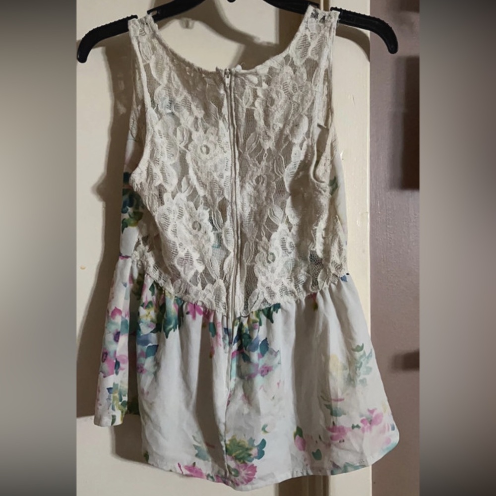 Cream and floral baby doll sleeveless blouse
